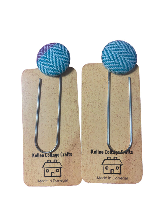 Tweed button bookmark - teal