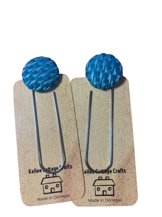 Tweed button bookmark- aqua mix