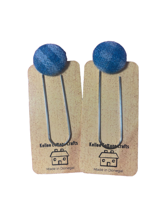 Tweed button bookmark- blue check