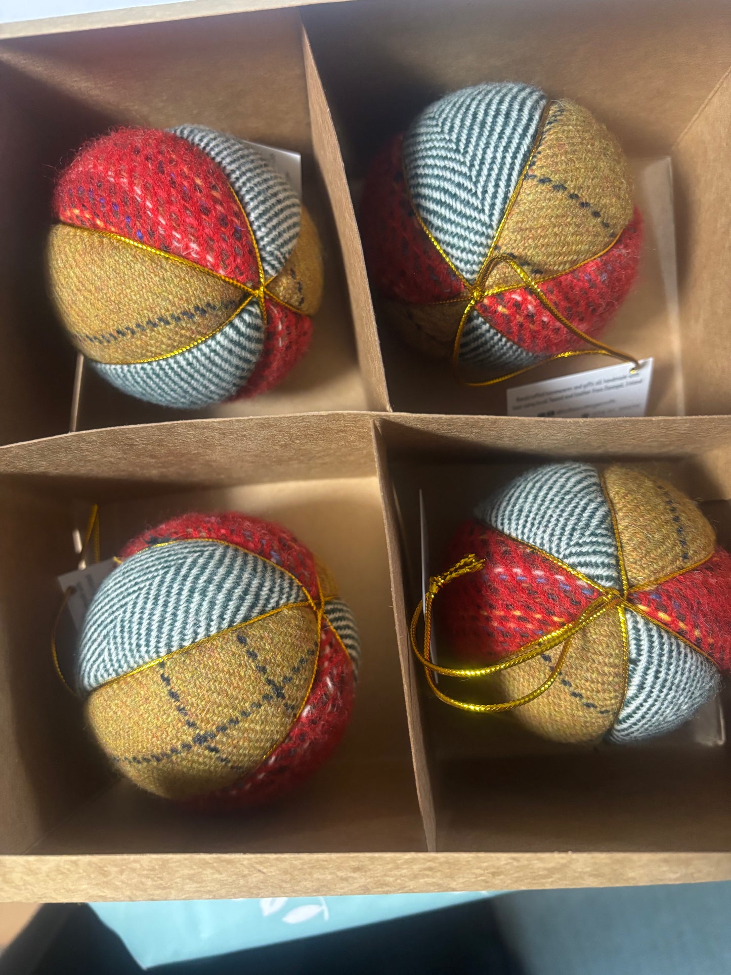 Luxury tweed baubles box of 4
