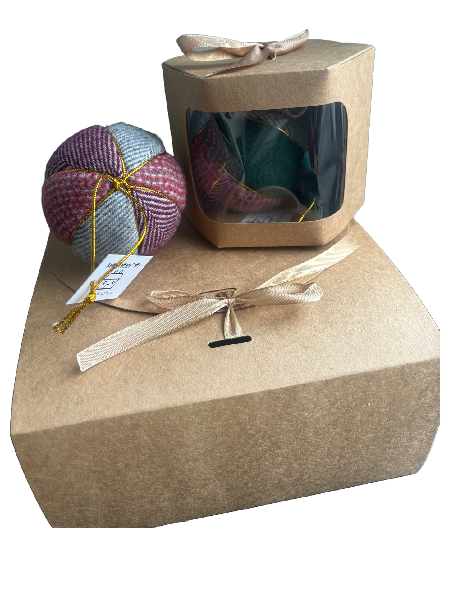 Luxury tweed baubles box of 4
