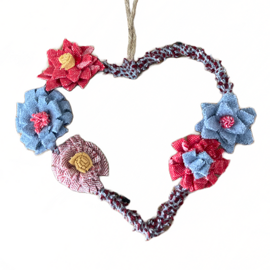 Tweed flower hanging heart